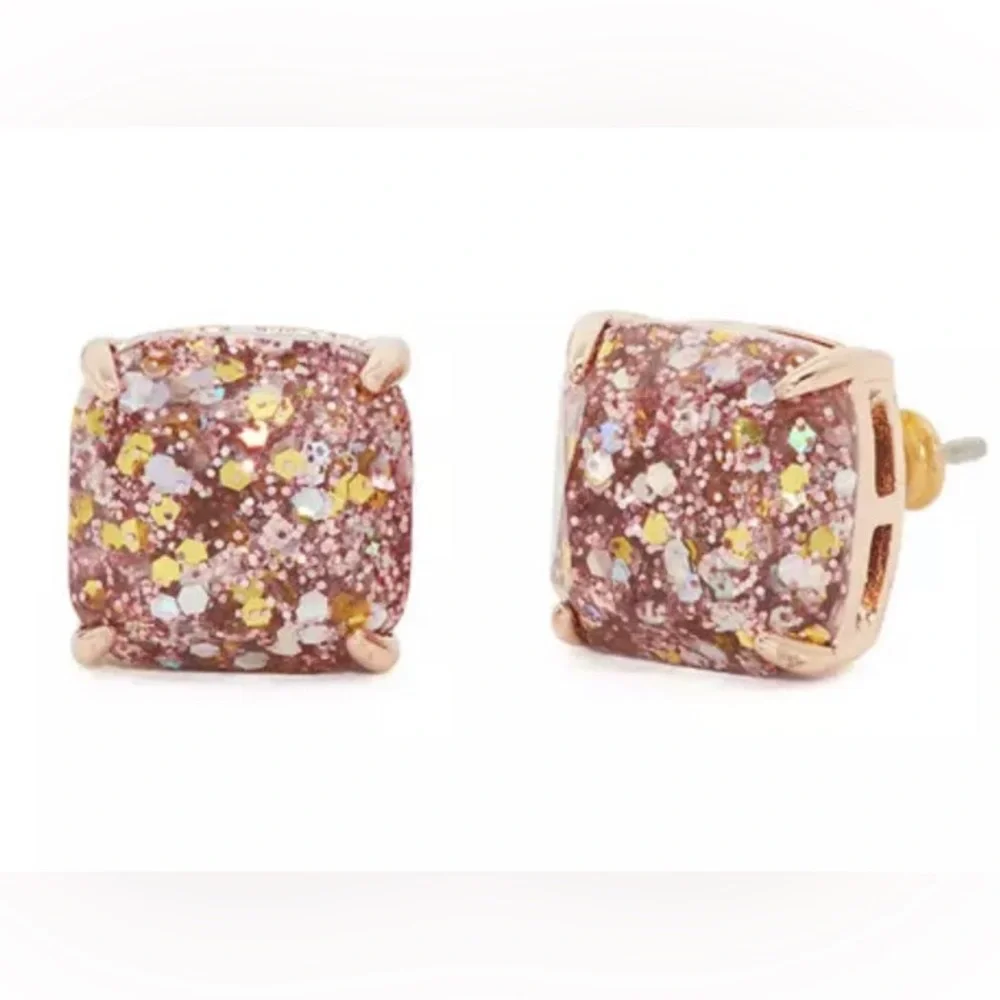 Kate Spade New York ♠️ something sparkly rose gold glitter square studs - Picture 7 of 7